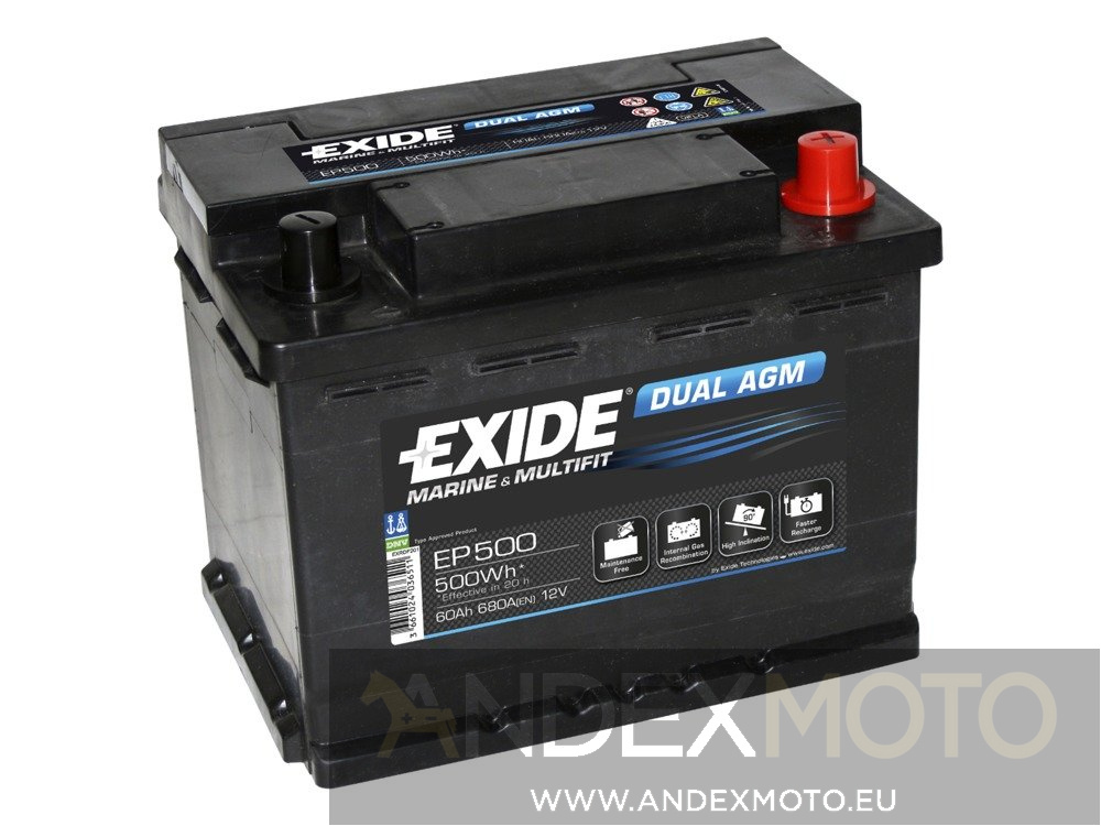 Battery 12V 60Ah EXIDE DUAL AGM EP500