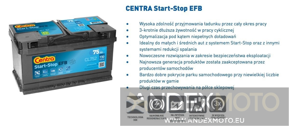 Akumulator 12V 65Ah CENTRA START-STOP EFB CL652