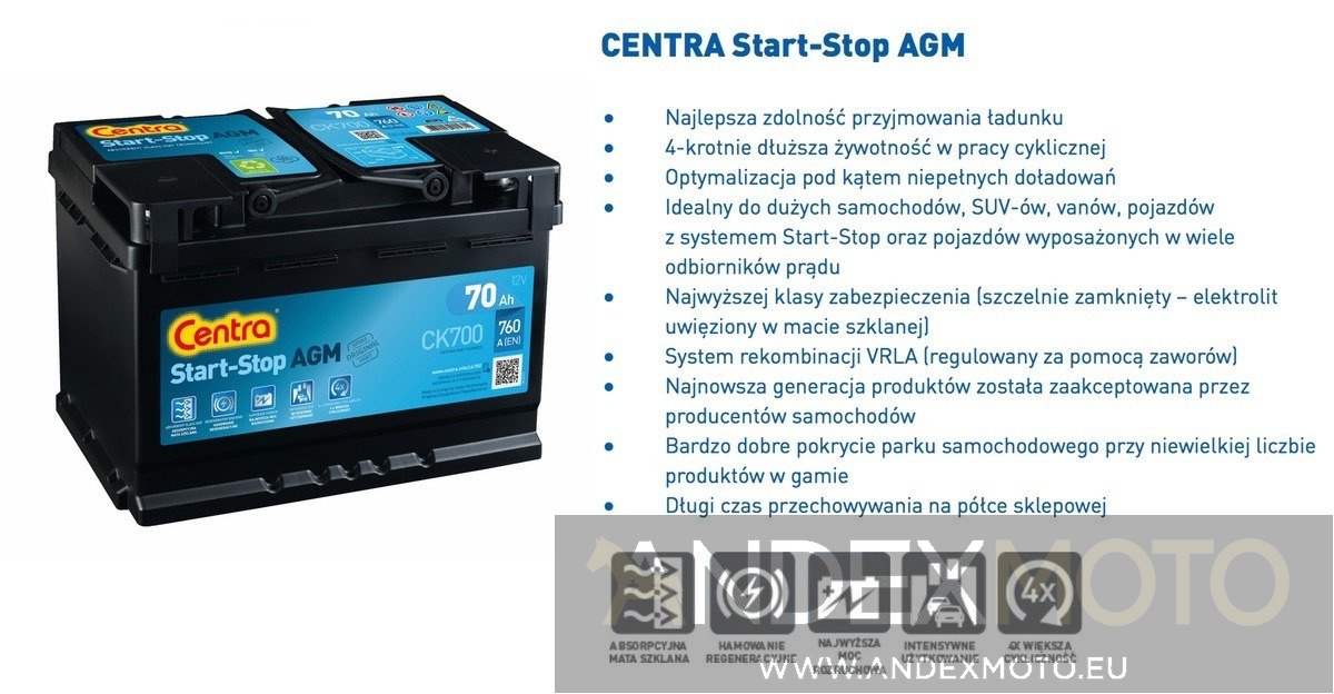 Akumulator 12V 105Ah CENTRA START-STOP AGM CK1050