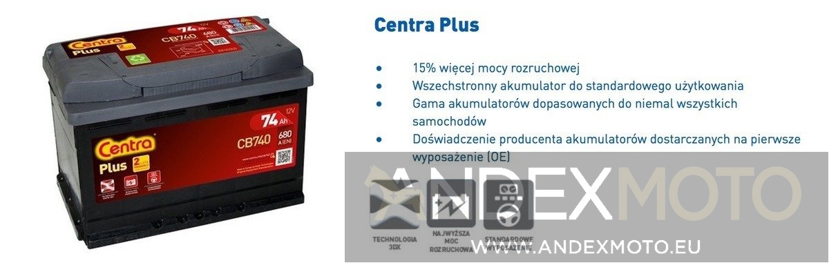 Akumulator 12V 45Ah CENTRA PLUS CB457