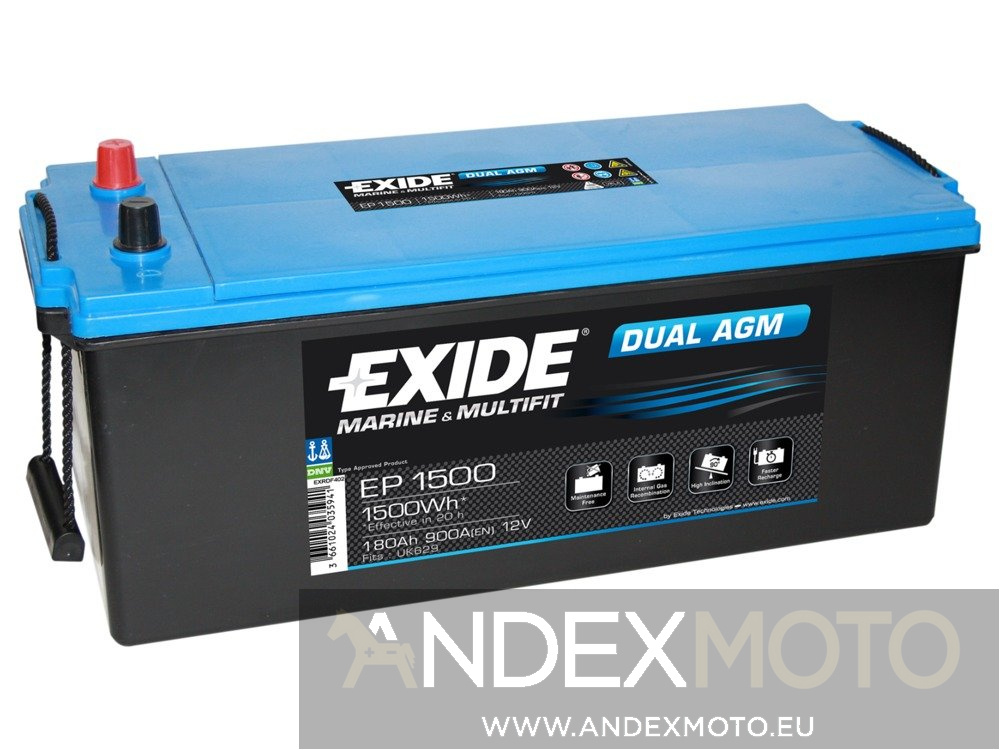 Battery 12V 180Ah EXIDE DUAL AGM EP1500